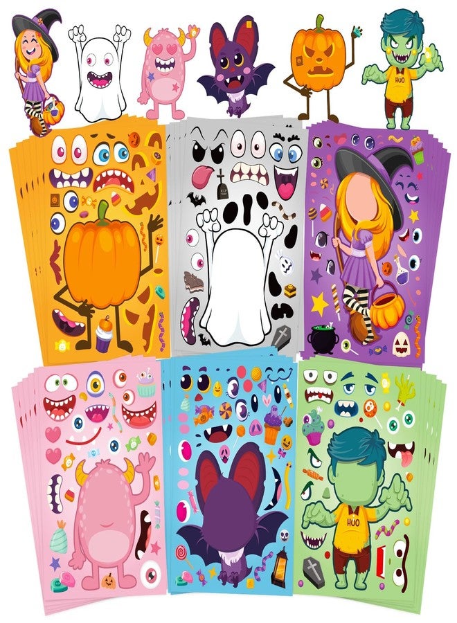 kockuu 36 Sheets Halloween Pumpkin Craft Stickers Party Favors Make a Face Stickers Zombie Witch Vampire Ghost Bat Self Adhesive DIY Stickers for Halloween Kids Toddlers Classroom Treats Party Game Stickers - Image 1